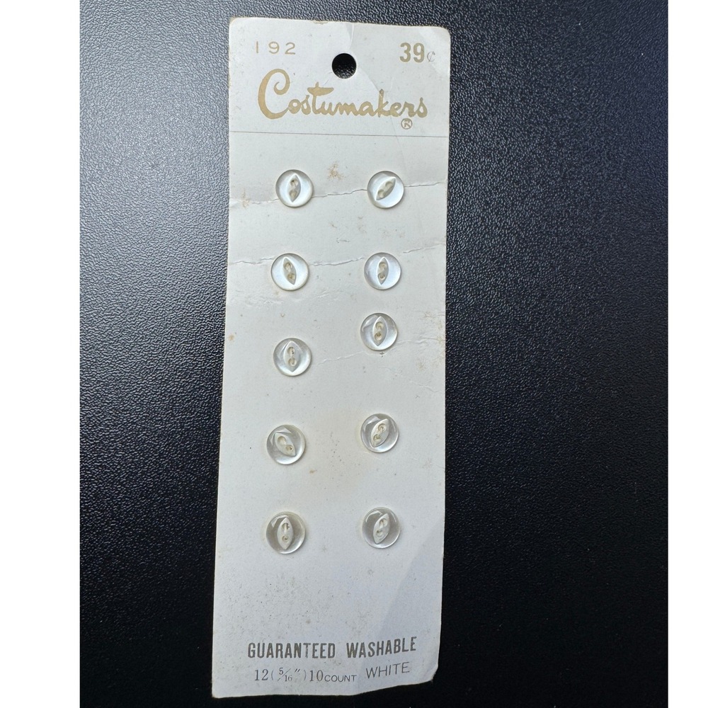 Vintage‎ Costumakers White Buttons 5/16in 10 Count Japan Carded